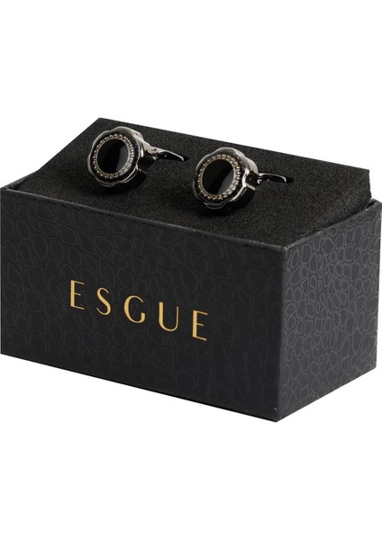 Siyah Renk Siyah Yuvarlak Desenli Kol Düğmesi KD:7102