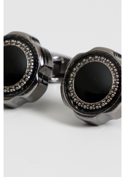 Siyah Renk Siyah Yuvarlak Desenli Kol Düğmesi KD:7102 modelleri