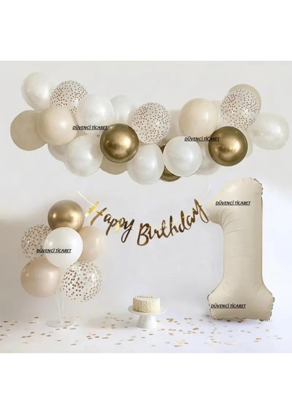 Krem Rakam Folyo Balon Zincir Set