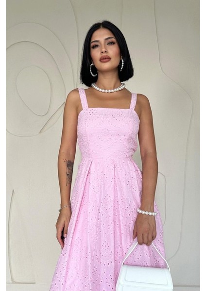 Pembe Askılı Aparatlı Brode Elbise fiyatları
