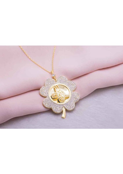 Altın Kaplama Tuğralı 925 Ayar Gümüş Kadın Kolye