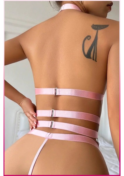 Pembe Dantelli Kalp Detaylı Zincirli Seksi Iç Giyim Seti indirimleri