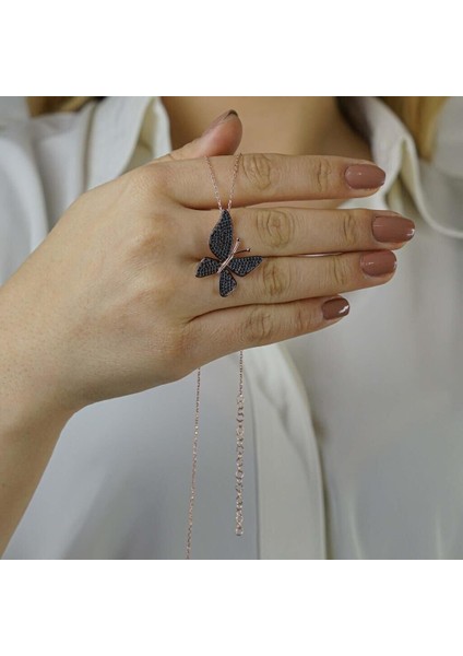 Kelebek Zirkon Taşlı 925 Ayar Gümüş Kadın Kolye