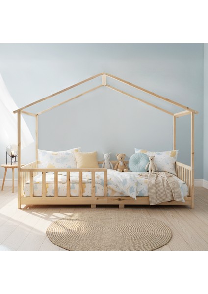 KCB360 Doğal Ahşap Çatılı Dönüştürülebilir Montessori Yatak 120 x 200 cm