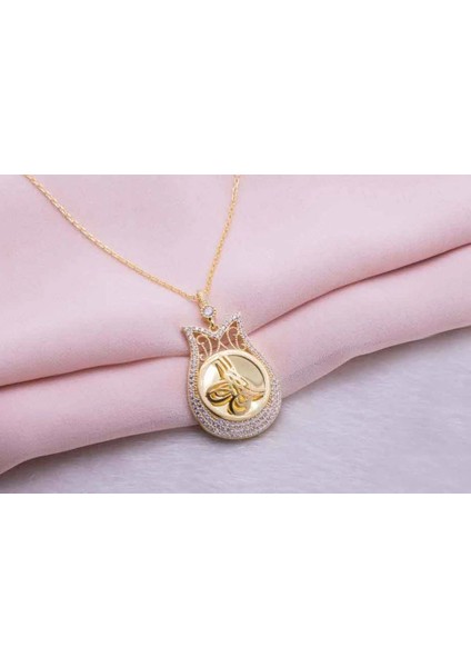 Altın Kaplama Tuğralı Lale 925 Ayar Gümüş Kadın Kolye