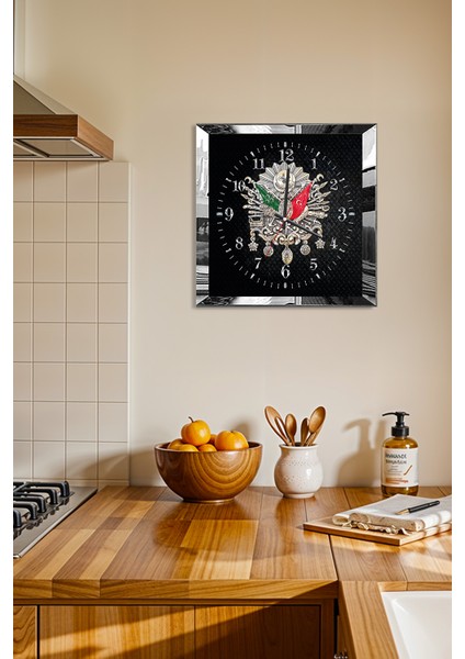 Gümüş Çerçeveli Siyah Osmanlı Tuğrası Temalı Dekoratif Mdf Duvar Saati fiyatları