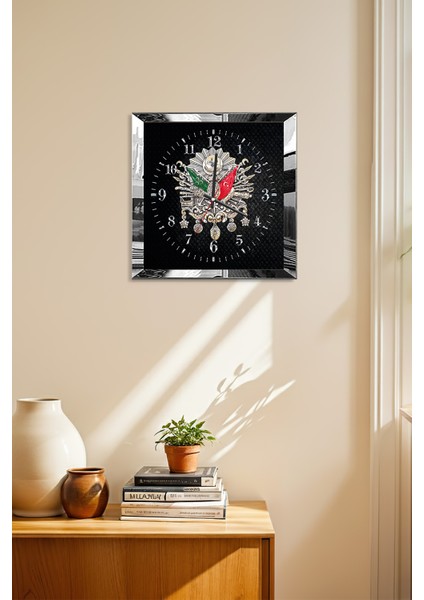 Gümüş Çerçeveli Siyah Osmanlı Tuğrası Temalı Dekoratif Mdf Duvar Saati modelleri