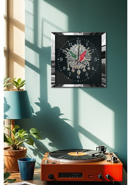 Gümüş Çerçeveli Siyah Osmanlı Tuğrası Temalı Dekoratif Mdf Duvar Saati fırsatları