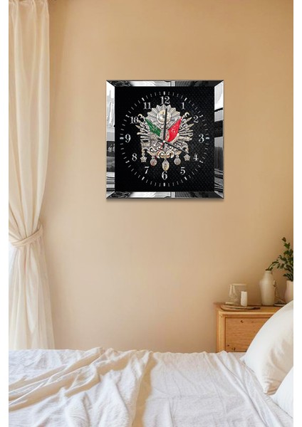 Gümüş Çerçeveli Siyah Osmanlı Tuğrası Temalı Dekoratif Mdf Duvar Saati indirimleri