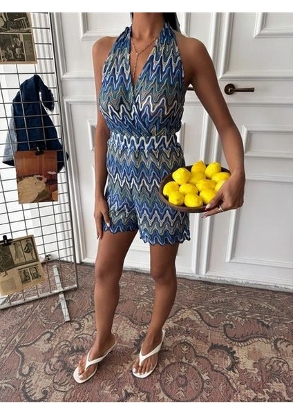 Zikzak Desenli Multi Renk Geçişli Mini Tulum 1365