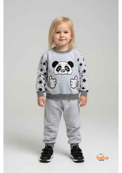 Kız Çocuk 2’li Eşofman Takımı Panda Desenli Rahat Günlük Giyim & Pijama Takımı %100 Pamuklu
