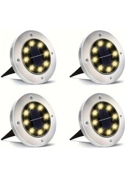 Solar Güneş Enerjili 8 Ledli Kazıklı Çim Zemin Bahçe Aydınlatması 4 Lü Set