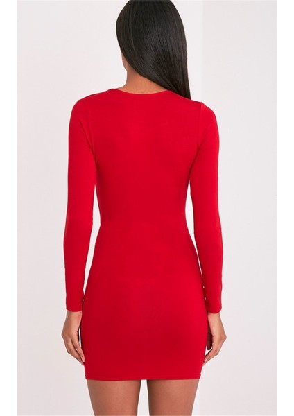 Uzun Kollu Mini Kırmızı Elbise fiyatları
