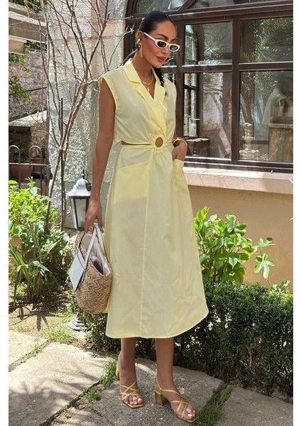 Göbeği Halka Detaylı Midi Boy Elbise 2896