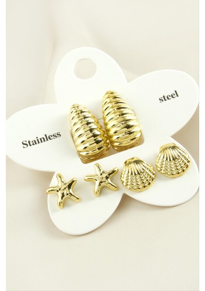 Bestonly 6 Adet Istiridye Trend Metal Küpe-Gümüş Rengi
