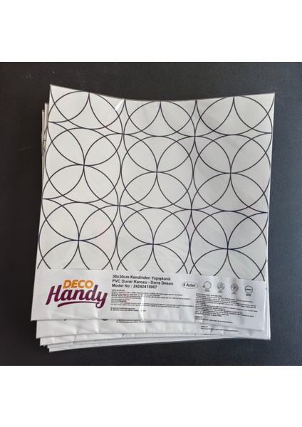 Decohandy Pvc Duvar Karosu 30X30CM 4'lü Paket - Siyah Daire Geometrik Desen 0,36M2