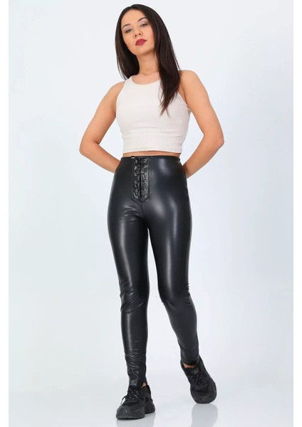 Kadın Şardonlu Bel Bağcıklı Detaylı Deri Tayt P-00001167 fiyatları