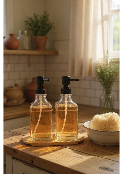 2'li Bambu Stantlı Cam Sıvı Sabunluk