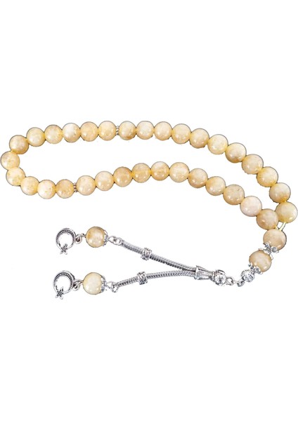 Bal Rengi Metal Püsküllü 8 mm Küre Kesim Sitrin Tesbih