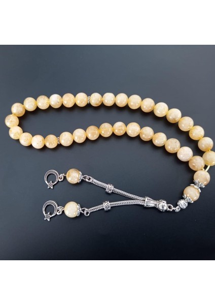 Bal Rengi Metal Püsküllü 8 mm Küre Kesim Sitrin Tesbih fiyatları