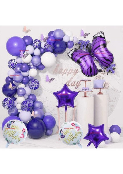 Mor Kelebekli Folyo Balon Zincir Set