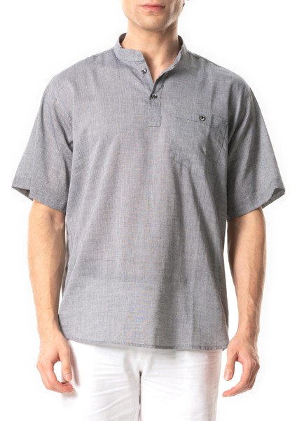 Kısa Kol Şile Bezi Tek Cepli Hakim Yaka Erkek Yazlık Tshirt Gri 3076 modelleri