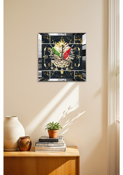 Gümüş Çerçeveli Siyah Osmanlı Tuğrası Temalı Dekoratif Mdf Duvar Saati modelleri