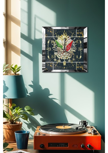 Gümüş Çerçeveli Siyah Osmanlı Tuğrası Temalı Dekoratif Mdf Duvar Saati fırsatları