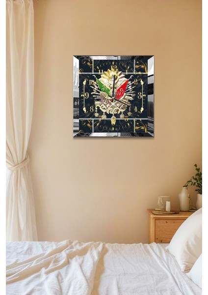 Gümüş Çerçeveli Siyah Osmanlı Tuğrası Temalı Dekoratif Mdf Duvar Saati indirimleri