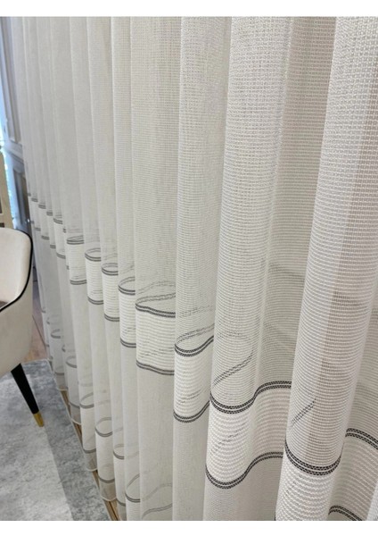 Nivemeshome Modern Zırh Görünümlü Ekru 1/3 Sık Pileli Tül Perde Apm