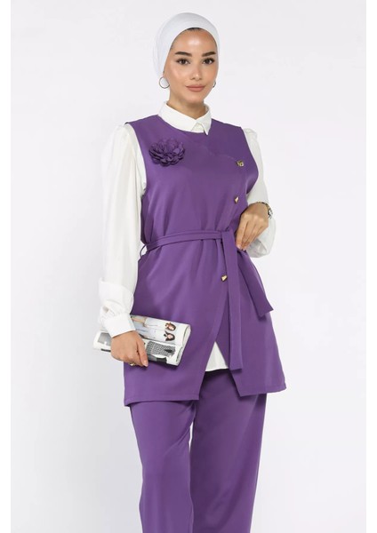 Aksesuarlı Gömlek Yelek Pantolon Tesettür Üçlü Takım P-00017904 modelleri