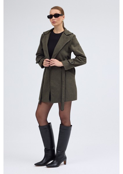 Kaşe Kadın Şık Tasarım Yaka Kaban ve Kemer