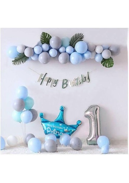 Makaron Mav Gri Prens Taç Folyolu Balon Set modelleri