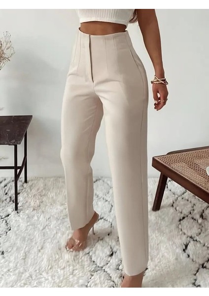 Kadın Yüksek Bel Önden Fermuarlı Ithal Krep Pantolon modelleri