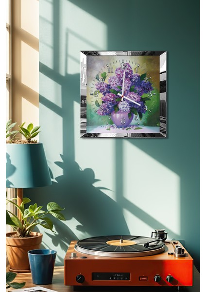 Gümüş Çerçeveli Mor Çiçekli Mor Vazo Temalı Dekoratif Mdf Duvar Saati fırsatları