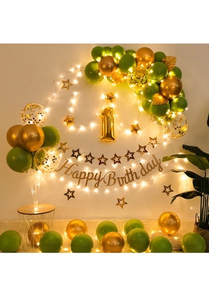 Gold Yeşil Balon Kemer Çelenk Kiti ve Işık