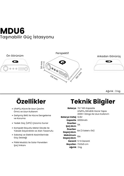 Mdu6 - Mini Dc Ups Serisi - Taşınabilir 12V Güç Istasyonu - Ay Taşı fırsatları