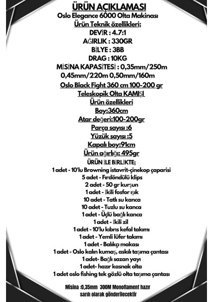 Elegance 6000 Oslo Black Fight 360CM 100-200GR Göl ve Deniz Olta Seti fiyatları