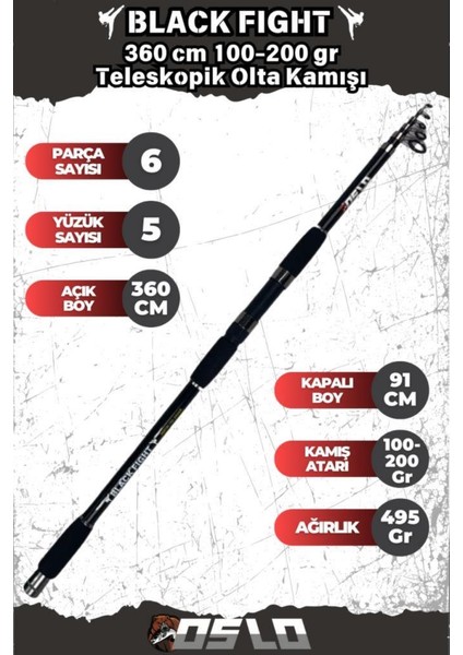 Elegance 6000 Oslo Black Fight 360CM 100-200GR Göl ve Deniz Olta Seti fırsatları