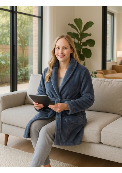 Unısex Yumuşak Dokulu Polar Sabahlık , Diz Üstü modelleri