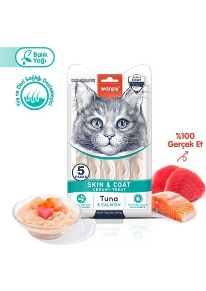 Wanpy Skin&Coat Ton Balığı&Somon F.Krema Kedi Ödül Maması 5x14gr