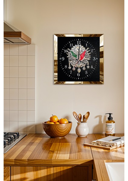 Gold Çerçeveli Siyah Osmanlı Tuğrası Temalı Dekoratif Mdf Duvar Saati fiyatları