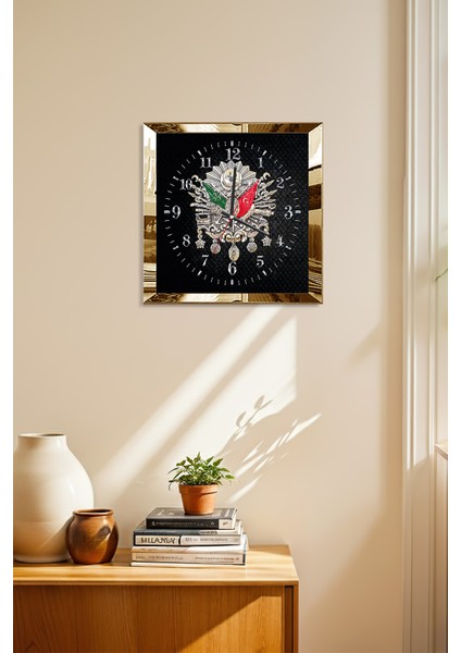 Gold Çerçeveli Siyah Osmanlı Tuğrası Temalı Dekoratif Mdf Duvar Saati modelleri