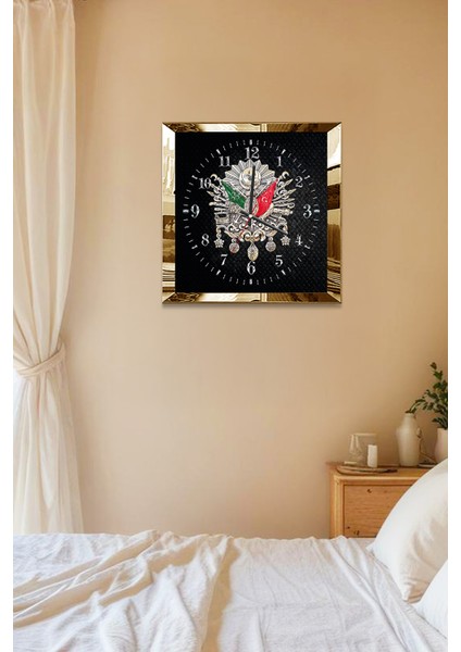 Gold Çerçeveli Siyah Osmanlı Tuğrası Temalı Dekoratif Mdf Duvar Saati indirimleri