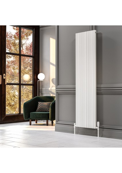 Bamboo Double Çift Panel Alüminyum Dikey Radyatör 1800x239 mm 2 Dilim | 605 W Yüksek Isıl Güç | Ral 9016 Dokulu Beyaz