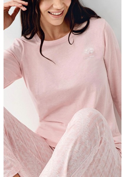 9085 Kadın Bisiklet Yaka Uzun Kollu Pijama Takımı-Pembe modelleri