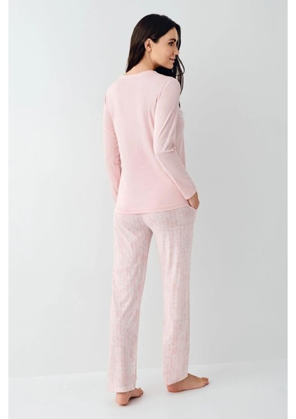 9085 Kadın Bisiklet Yaka Uzun Kollu Pijama Takımı-Pembe fırsatları
