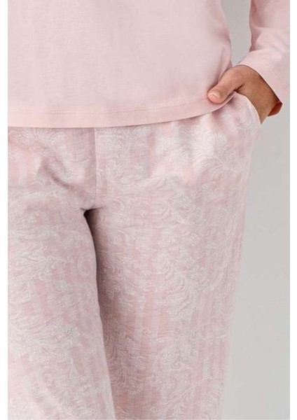 9085 Kadın Bisiklet Yaka Uzun Kollu Pijama Takımı-Pembe indirimleri