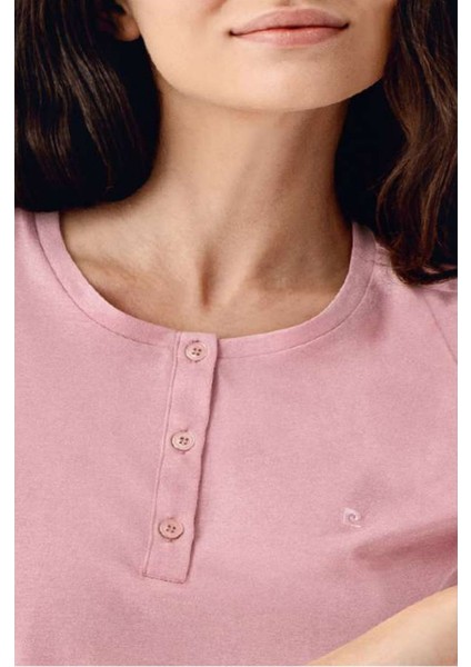 9055 Kadın Düğmeli Bisiklet Yaka Uzun Kollu Pijama Takımı-Gülkurusu fırsatları