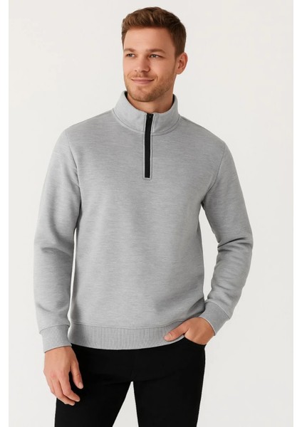 Erkek Dik Yaka Sweatshirt Dik Yaka Yarım Fermuarlı 3 Iplik Şardonlu Pamuk Kumaş fırsatları